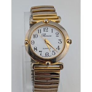 Vintage Ronica Watch Women 31mm Gold Case Prism Crystal Stretch Band New Battery